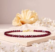 Garnet Beaded Bracelet, Dainty Gold plated bracelet for women, Handmade jewelry